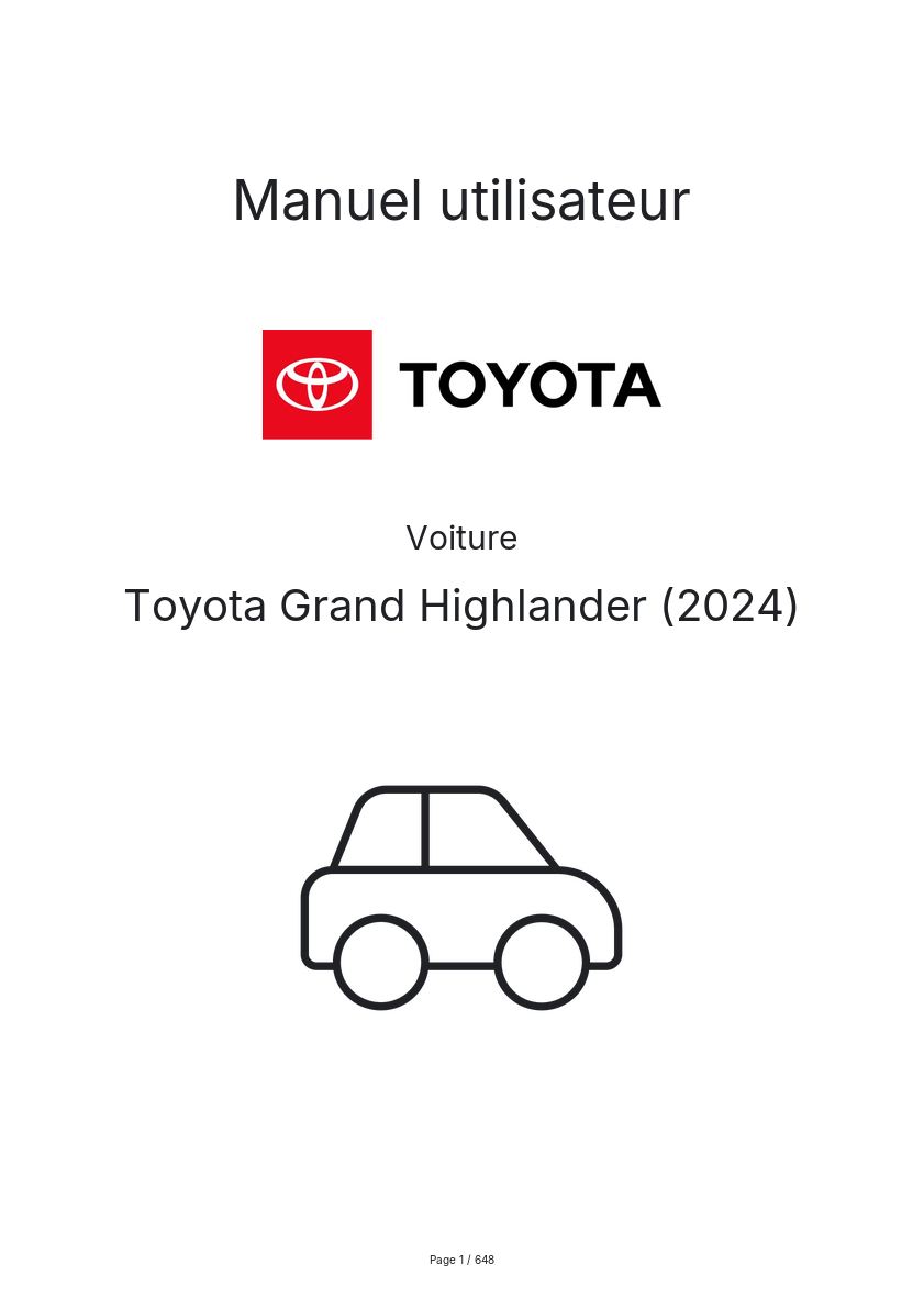 Page 1 de la notice Manuel utilisateur Toyota Grand Highlander (2024)