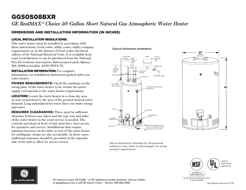 Page n°1 - Fiche technique GE GG50S08BXR