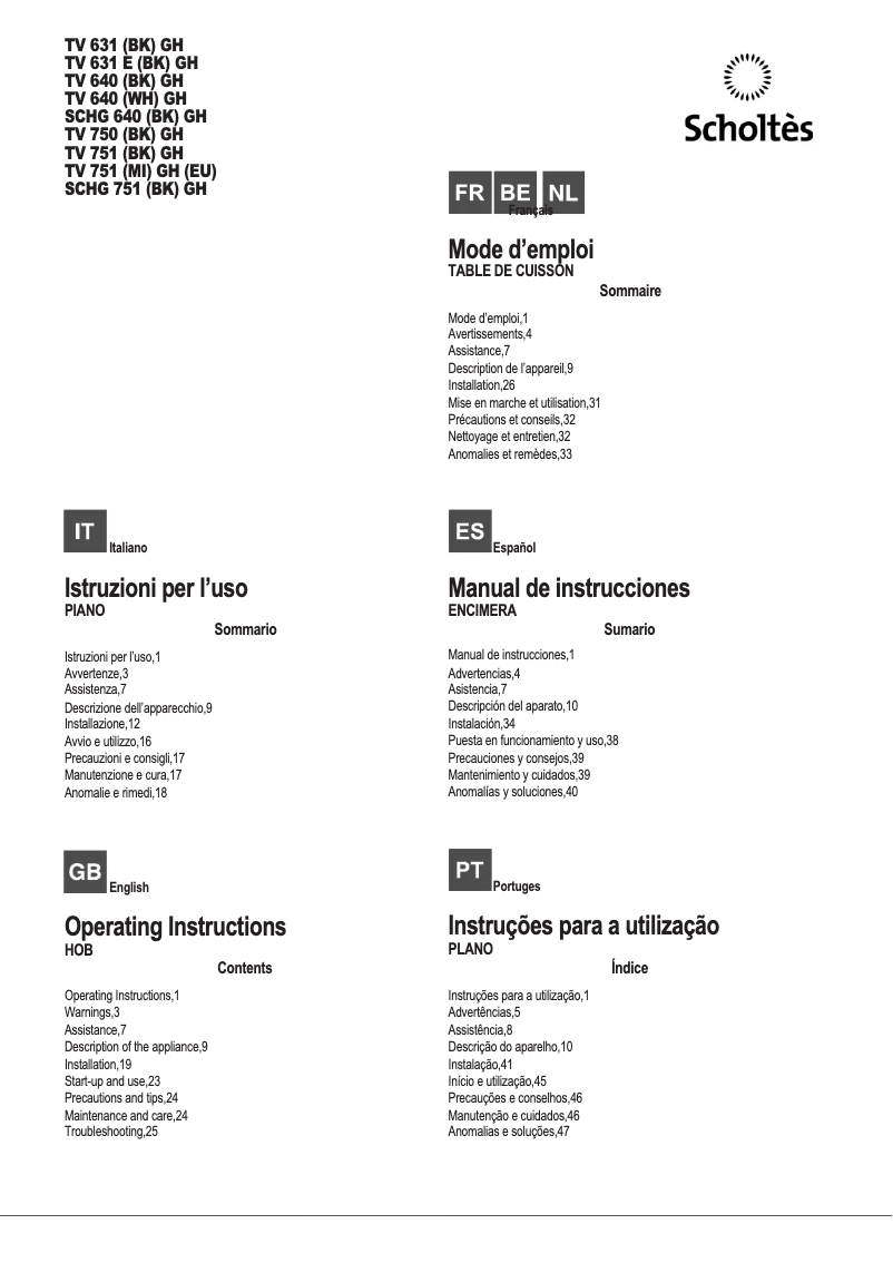 Page 1 de la notice Manuel utilisateur Scholtès SCHG 640 (BK) GH