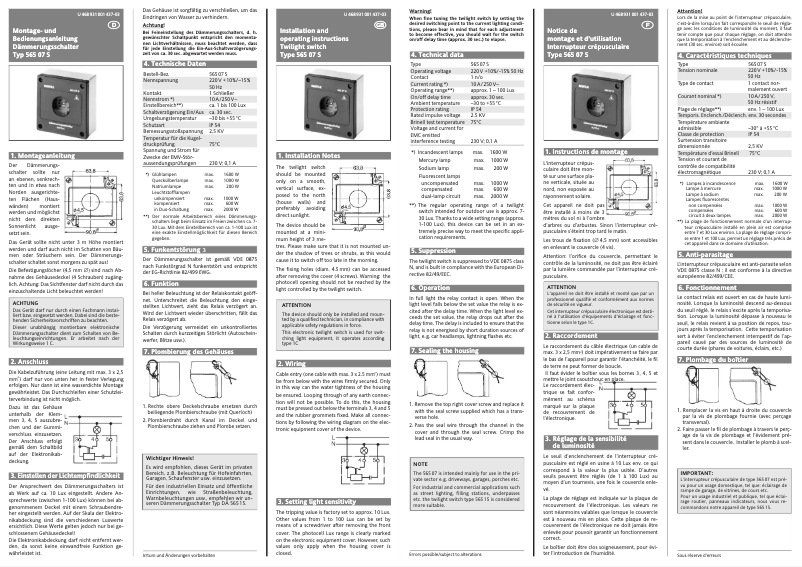 Page n°1 - Manuel utilisateur Eberle 565 07 S