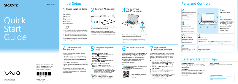 Page n°1 - Guide d'installation Sony Vaio Fit 13 SVF13N25CDB