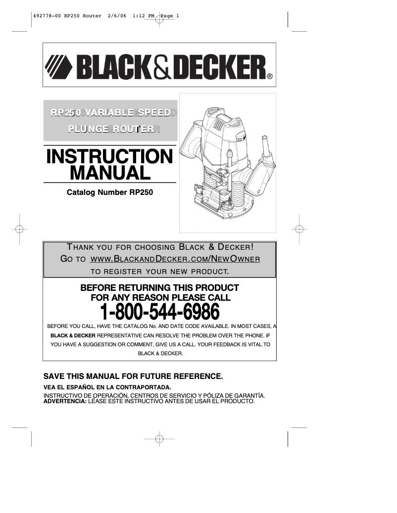 Page 1 de la notice Manuel utilisateur Black & Decker RP250