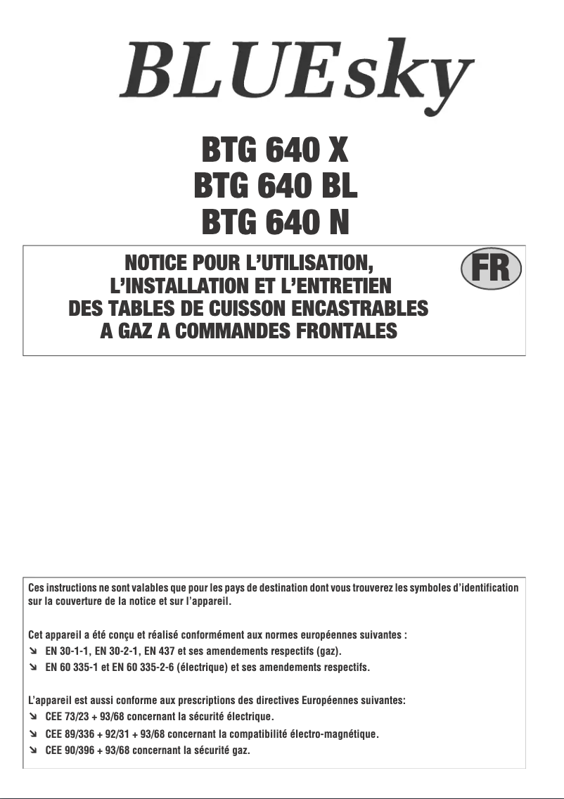 Page n°1 - Manuel utilisateur Bluesky BTG 640 X