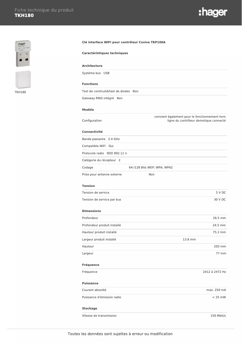 Image de la première page du manuel de l'appareil TKH180