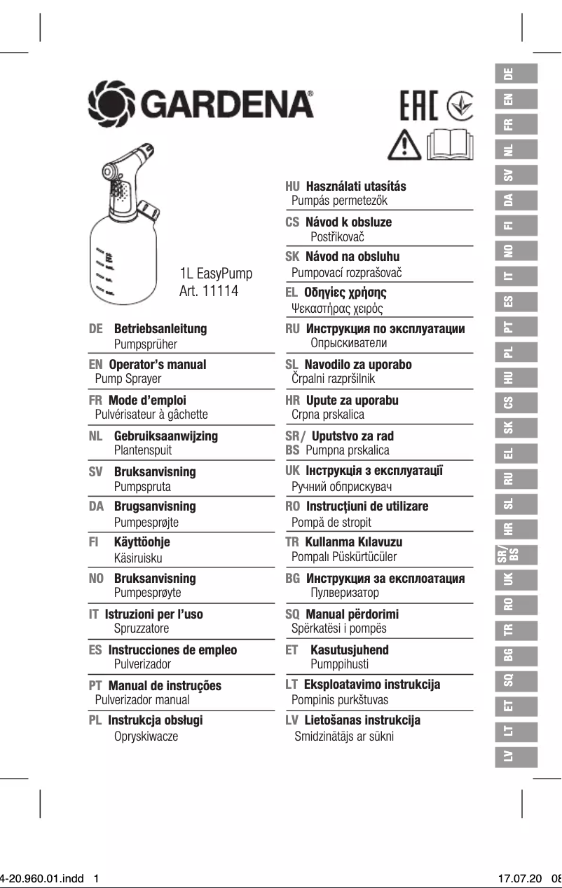 Image de la première page du manuel de l'appareil 1L EasyPump 11114