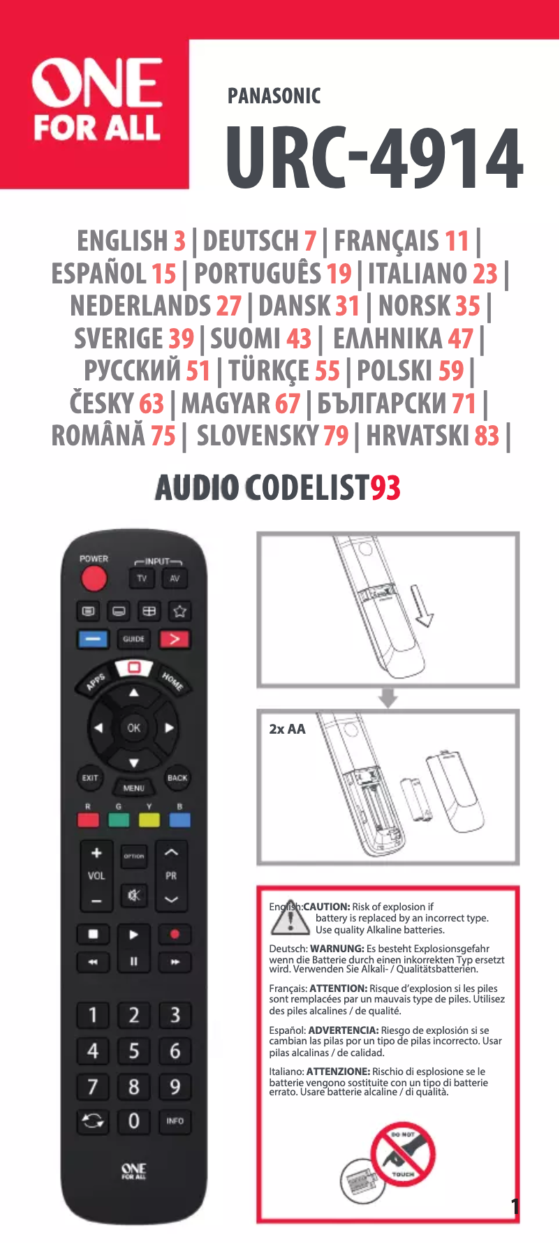 Page n°1 - Manuel utilisateur One for all URC 4914
