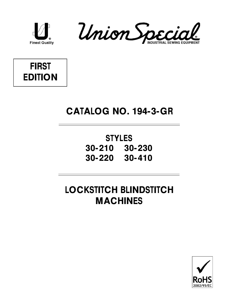 Page 1 de la notice Manuel utilisateur Union Special 30-210