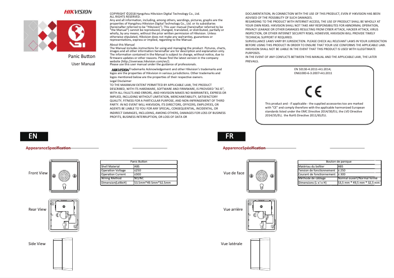 Page 1 de la notice Guide de démarrage rapide Hikvision DS-PD1-EB
