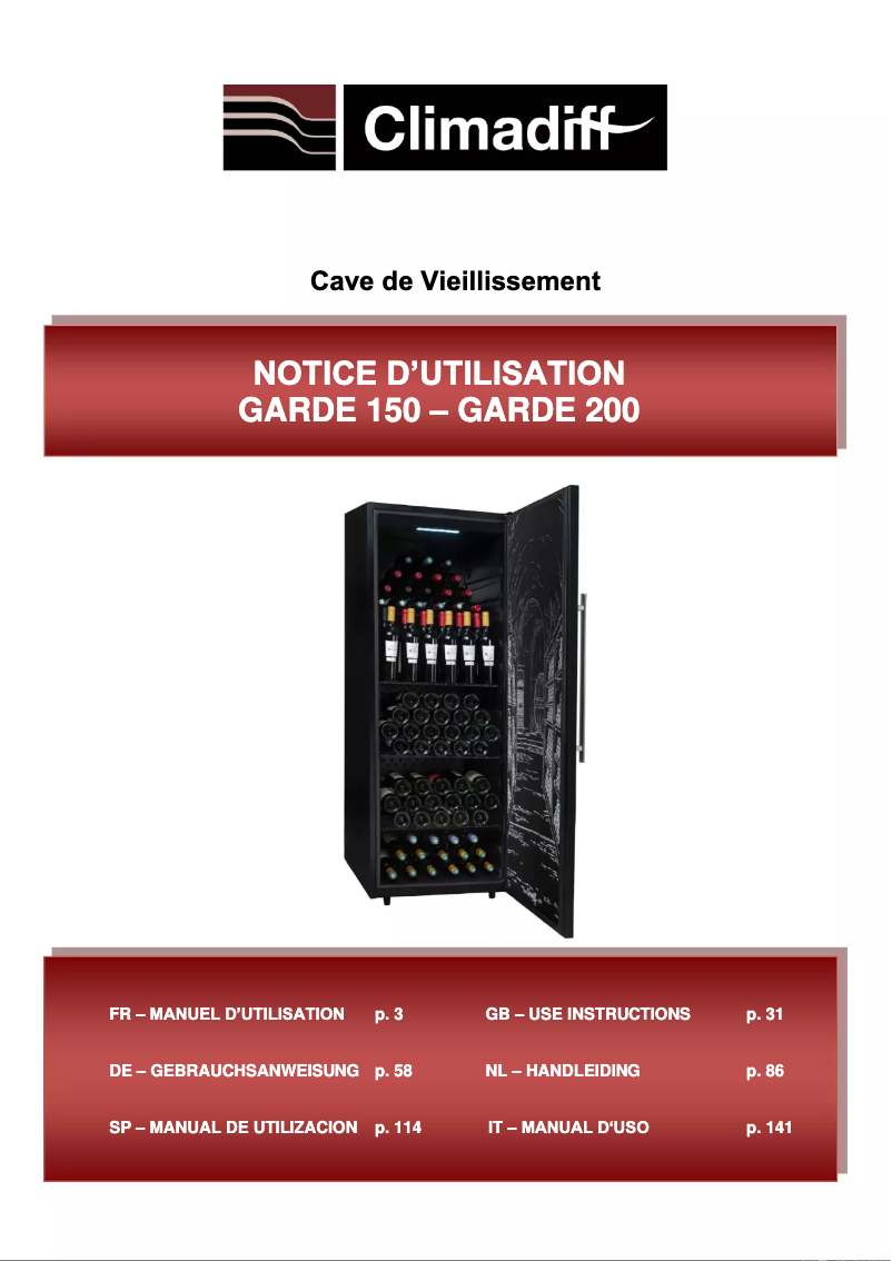 Page 1 de la notice Manuel utilisateur Climadiff GARDE 200