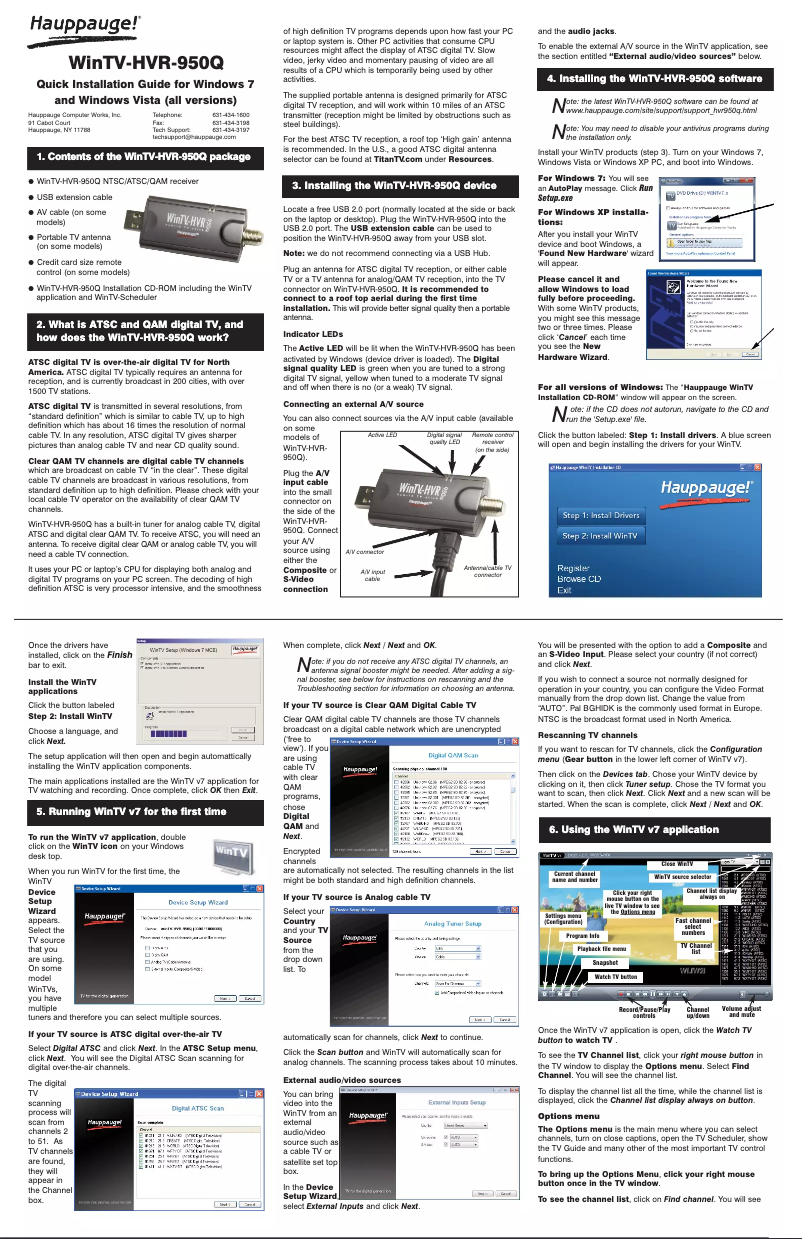 Page 1 de la notice Manuel utilisateur Hauppauge WinTV-HVR-950Q