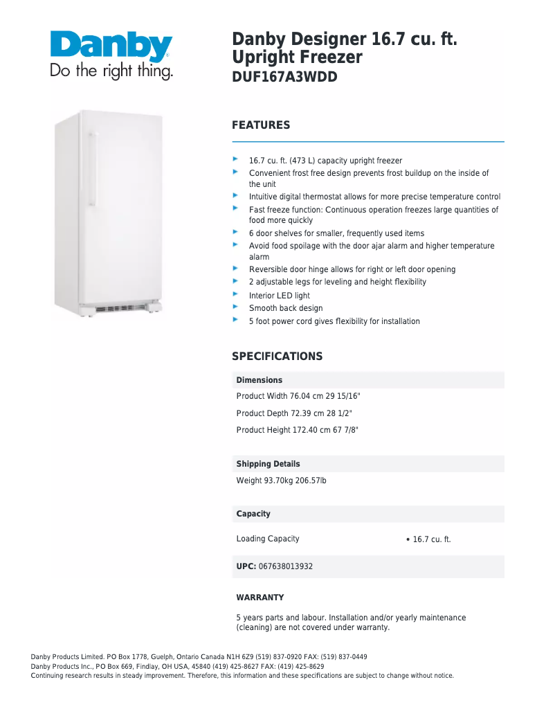 Página 1 del manual Ficha técnica Danby Designer DUFM101A2WDD