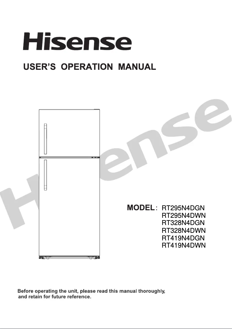 Page 1 de la notice Manuel utilisateur Hisense RT295N4DWN