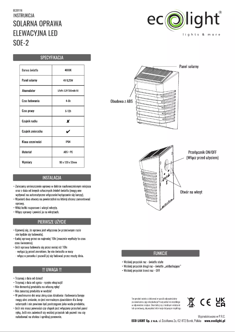 Image de la première page du manuel de l'appareil SOE-2