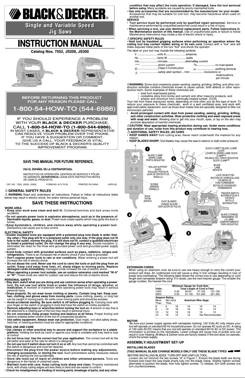 Page 1 de la notice Manuel utilisateur Black & Decker JS200K