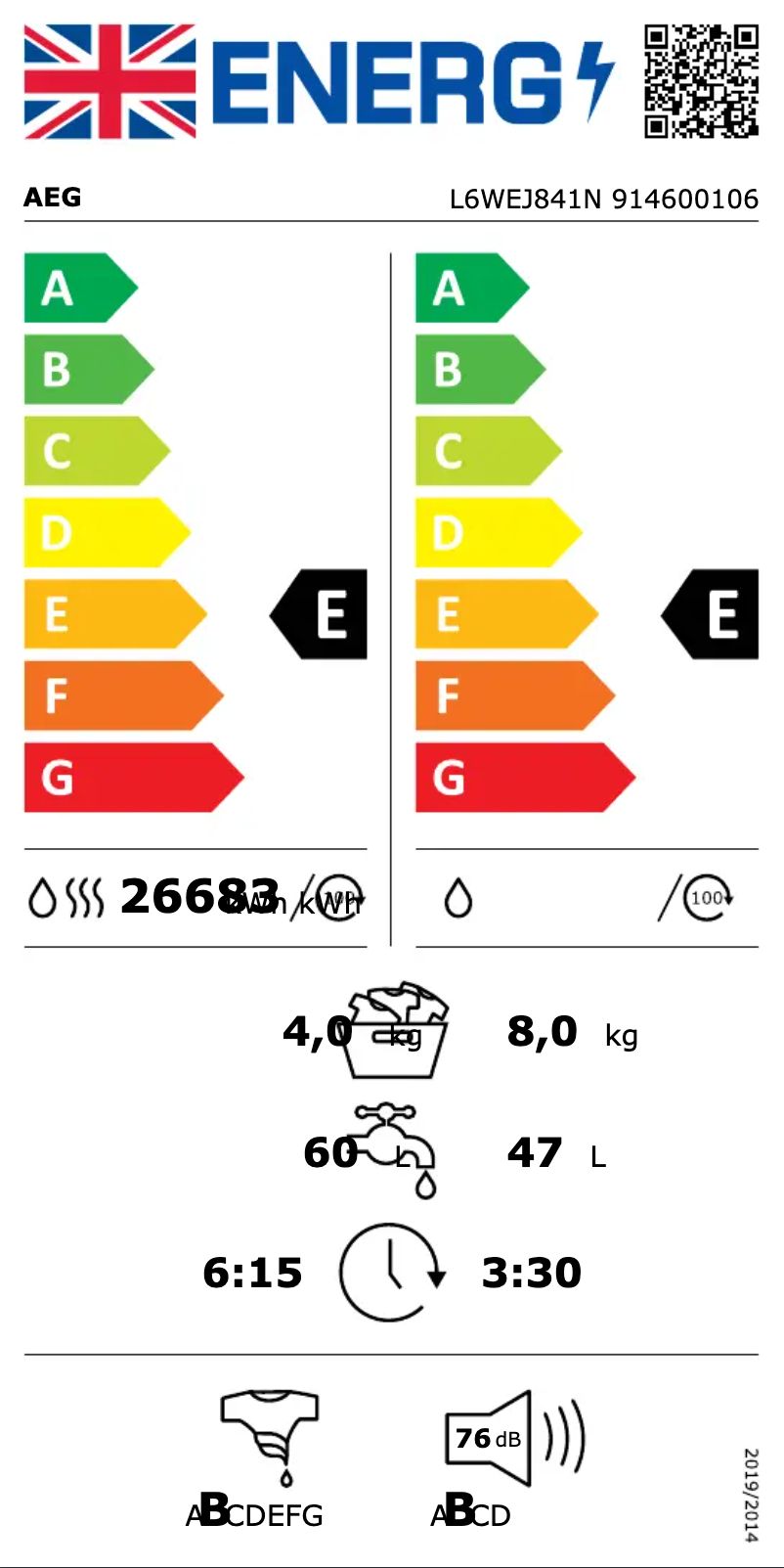 Página 1 del manual Etiqueta energética AEG L6WEJ841N