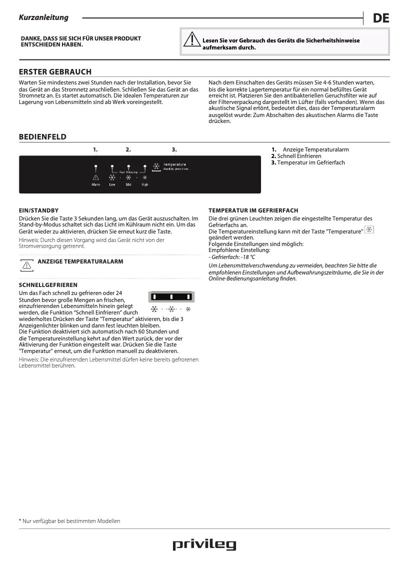 Page 1 de la notice Manuel utilisateur Privileg PFVI 9S1