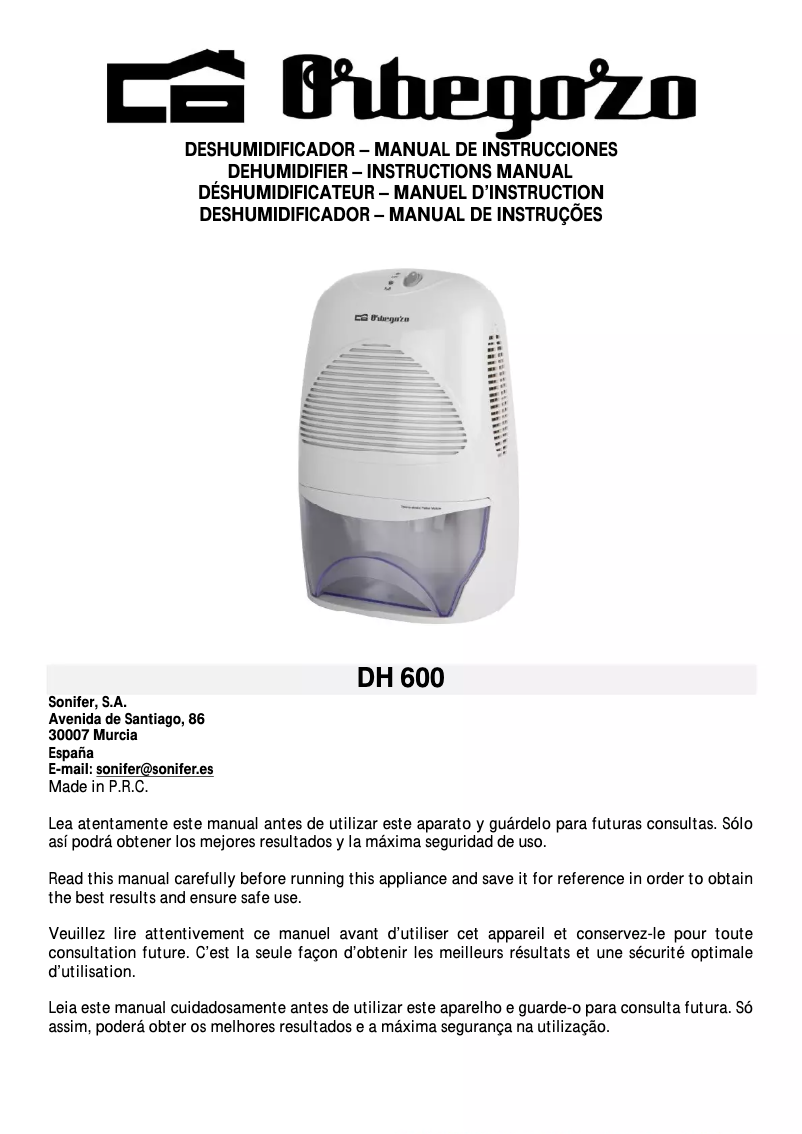 Image de la première page du manuel de l'appareil DH 600