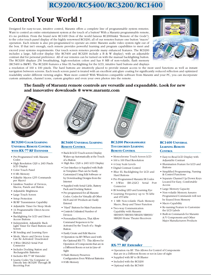 Page 1 de la notice Fiche technique Marantz RC9200