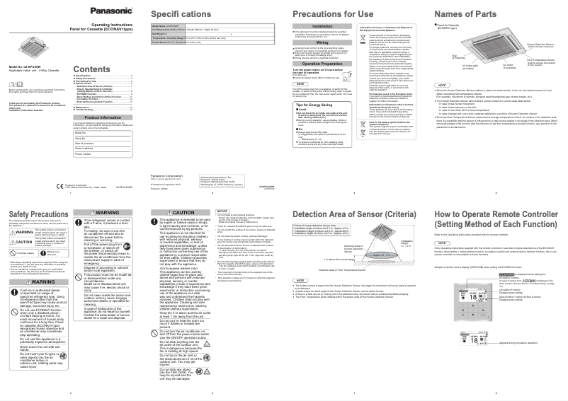 Page n°1 - Manuel utilisateur Panasonic CZ-KPU3AW