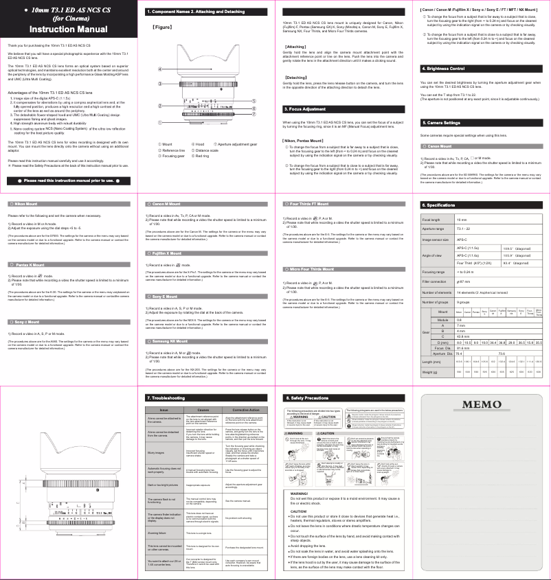 Image de la première page du manuel de l'appareil Cine DS DS10M-C