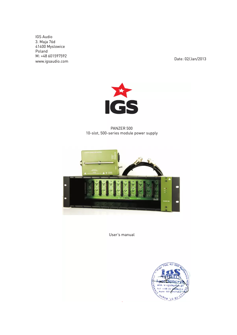 Page 1 de la notice Manuel utilisateur IGS Audio Panzer 500