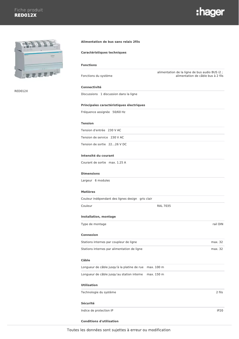 Image de la première page du manuel de l'appareil RED012X