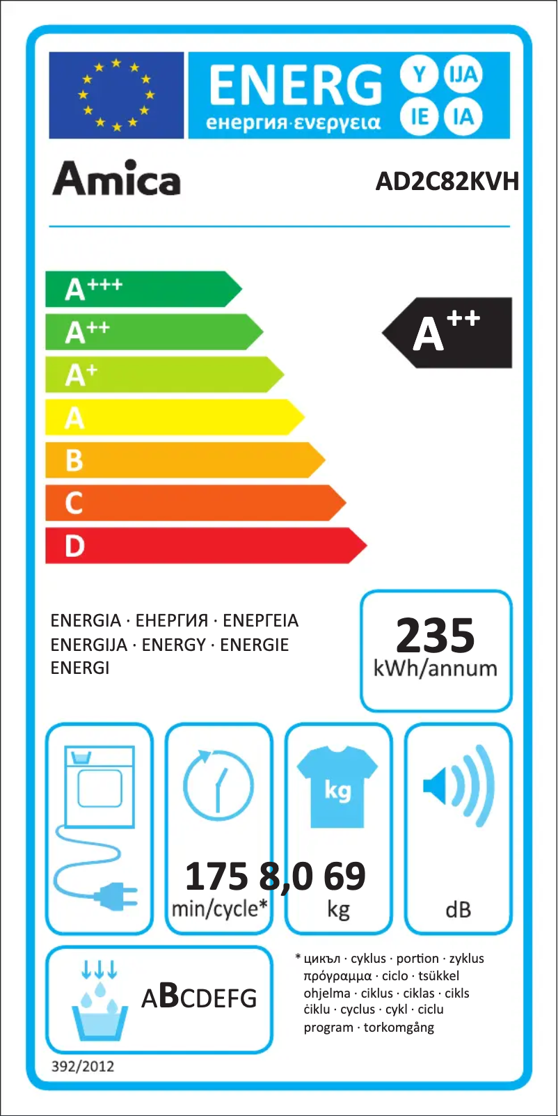 Page n°1 - Label énergétique Amica AD2C82KVH