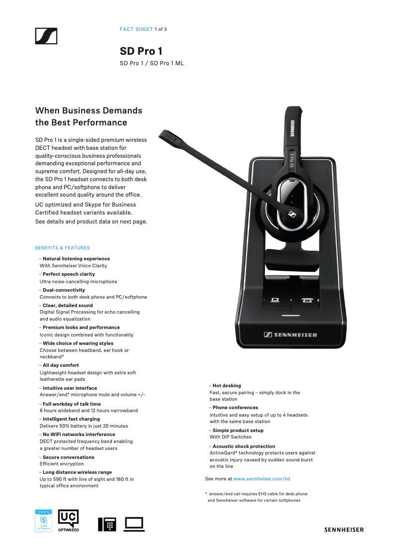 Page n°1 - Fiche technique Sennheiser SD Pro 1