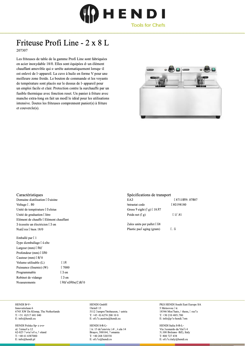 Page n°1 - Fiche technique Hendi Master Cook 207307