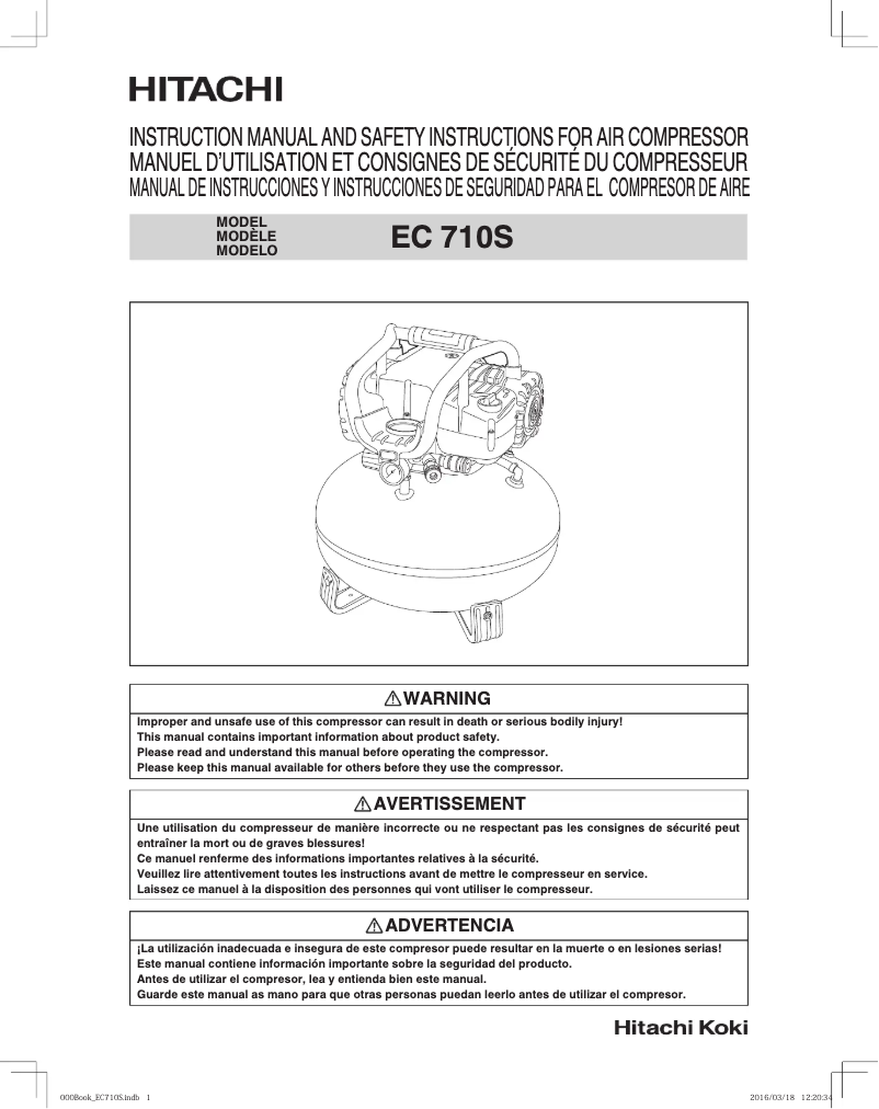 Page 1 de la notice Manuel utilisateur Hitachi EC710S