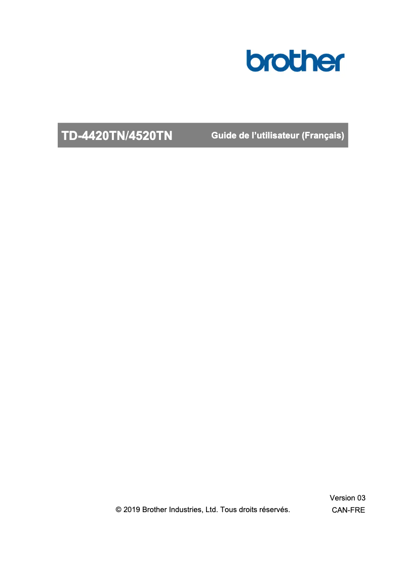 Page 1 de la notice Manuel utilisateur Brother TD-4420TN
