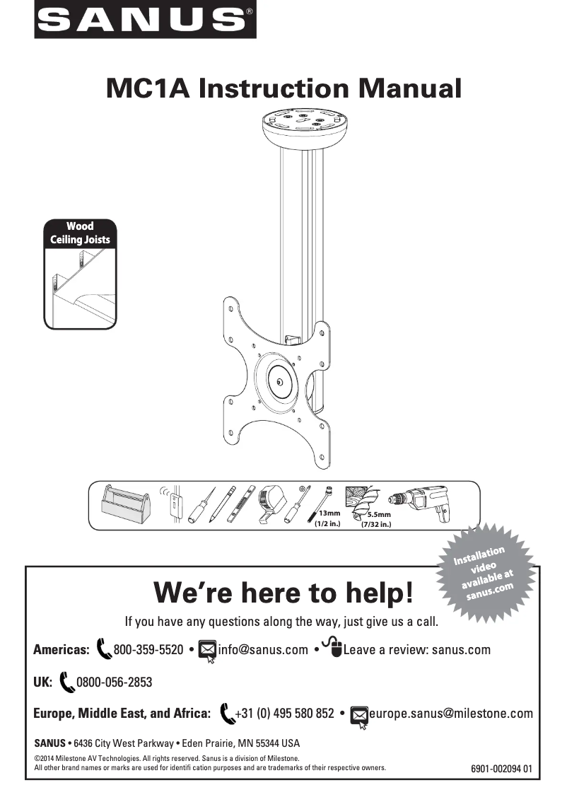 Page 1 de la notice Manuel utilisateur Sanus VisionMount MC1A