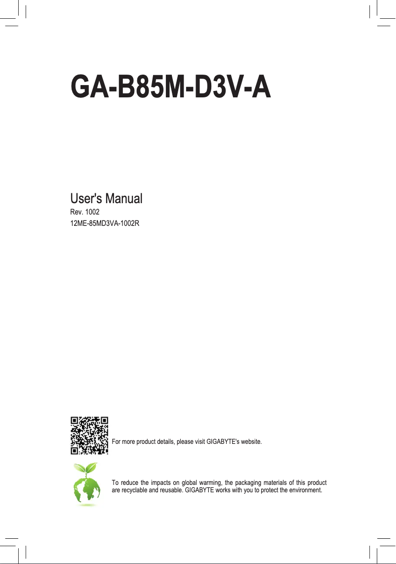 Image de la première page du manuel de l'appareil GA-B85M-D3V-A