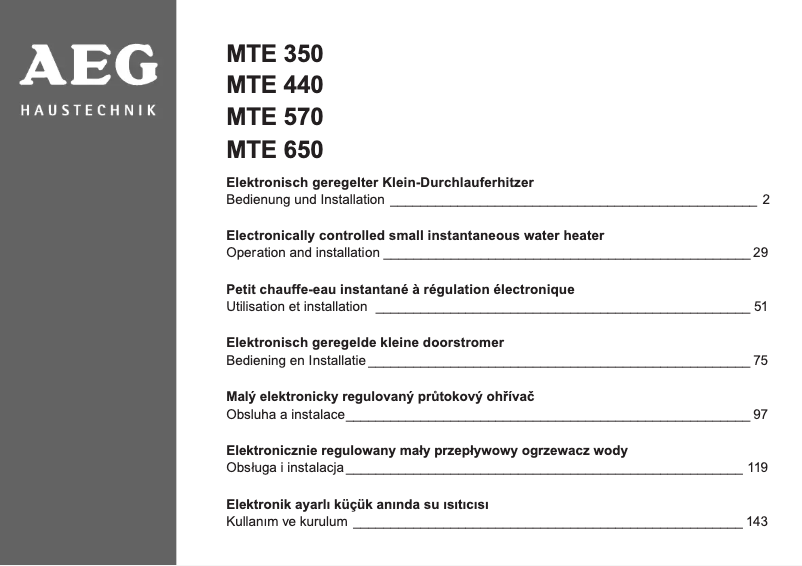 Page 1 de la notice Manuel utilisateur AEG MTE 350