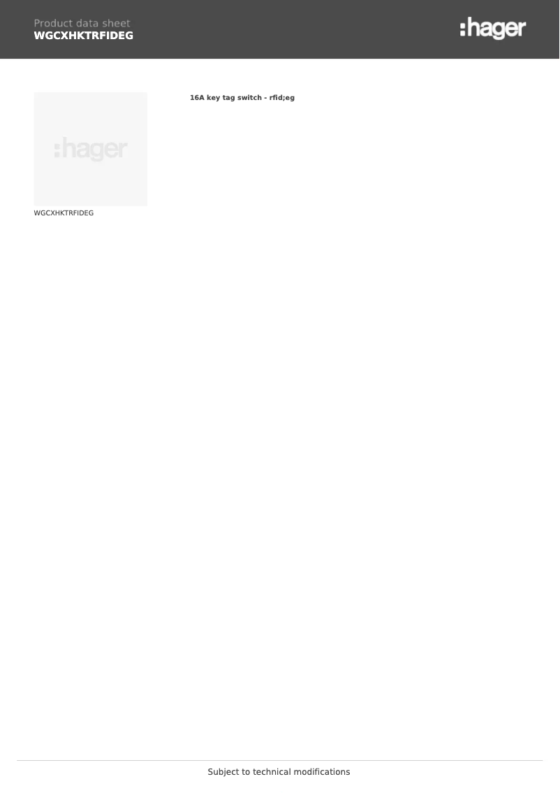 Page 1 de la notice Fiche technique Hager WGCXHKTRFIDEG