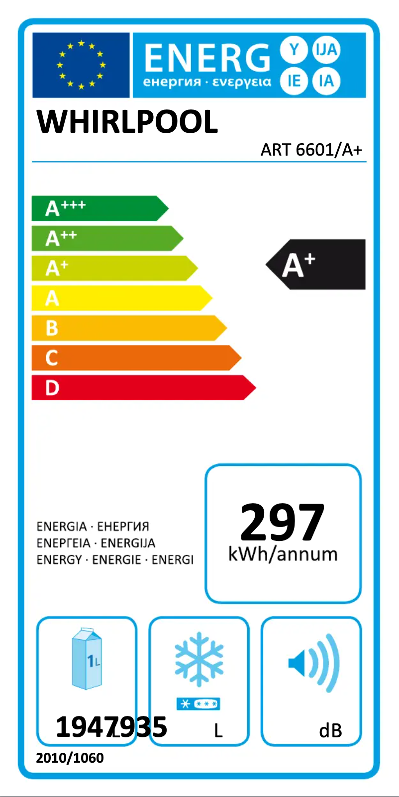 Page n°1 - Label énergétique Whirlpool ART 6601/A+