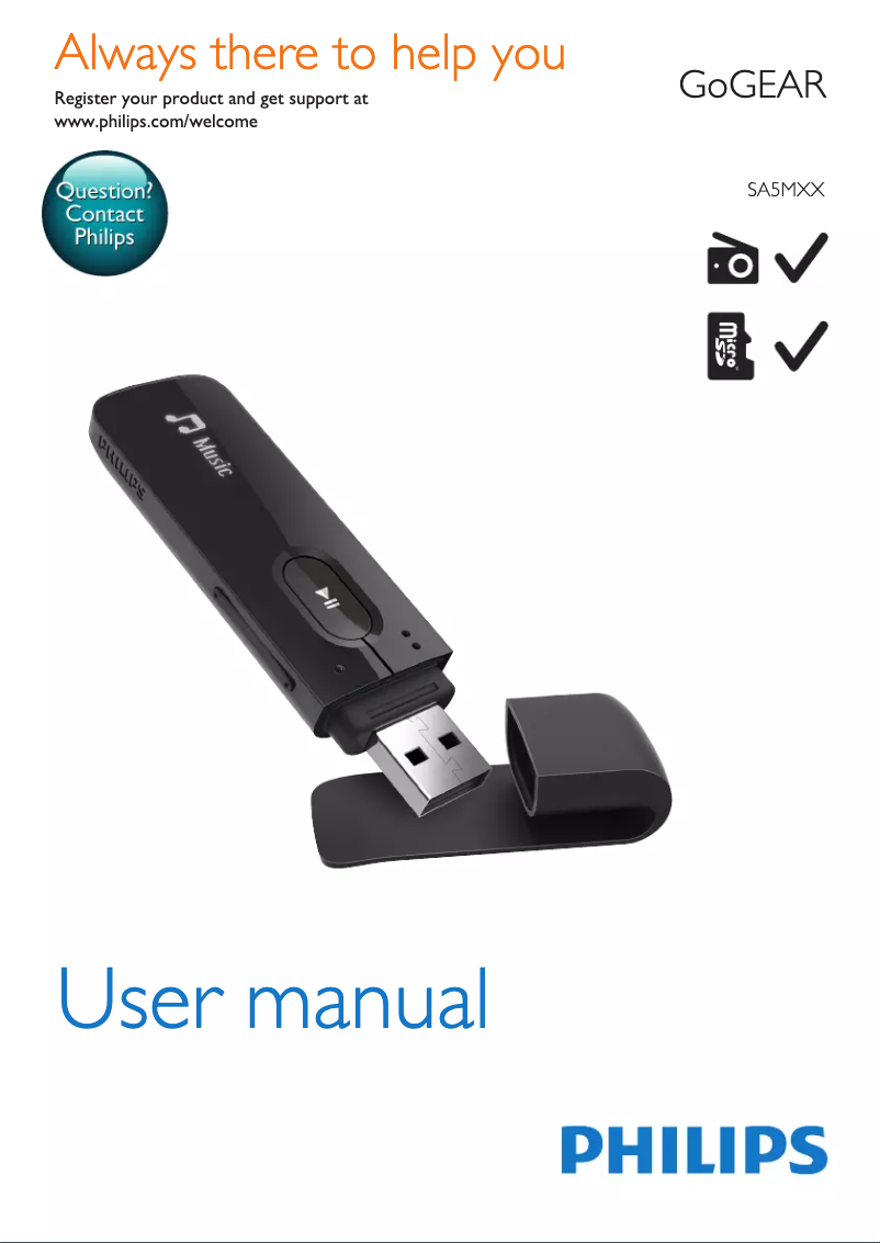 Page 1 de la notice Manuel utilisateur Philips SA5MXX04KFC