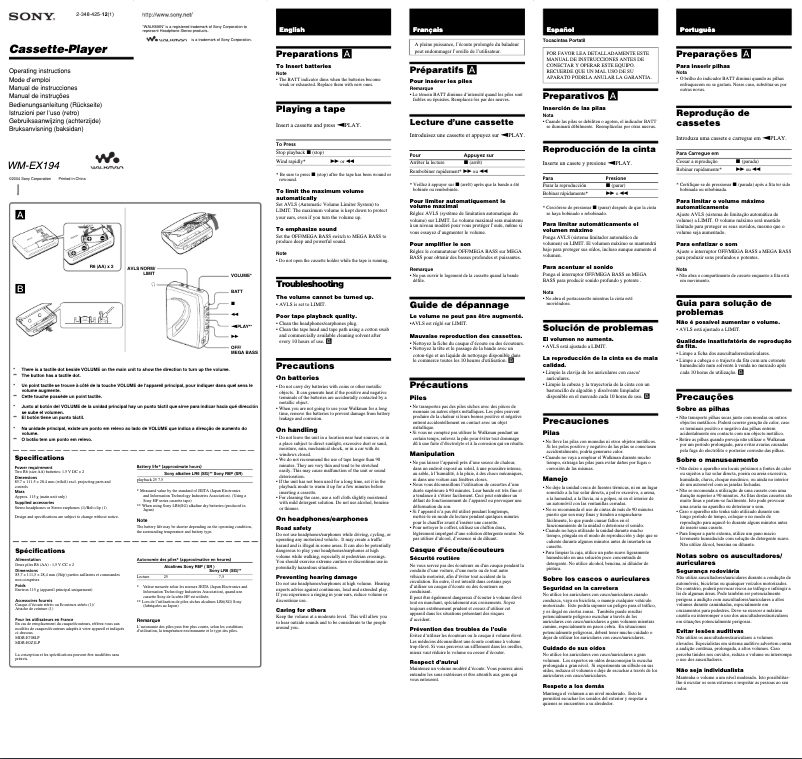 Image de la première page du manuel de l'appareil Walkman WM-EX194