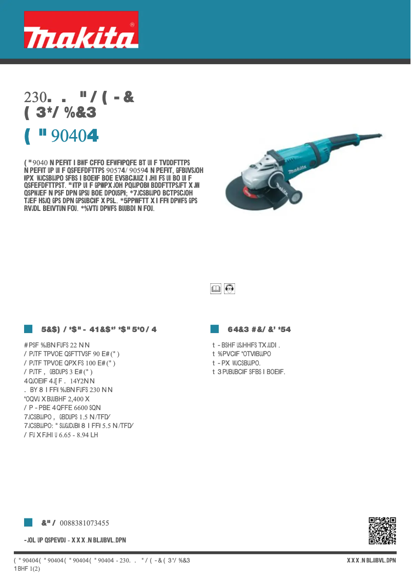 Page 1 de la notice Fiche technique Makita GA9040S