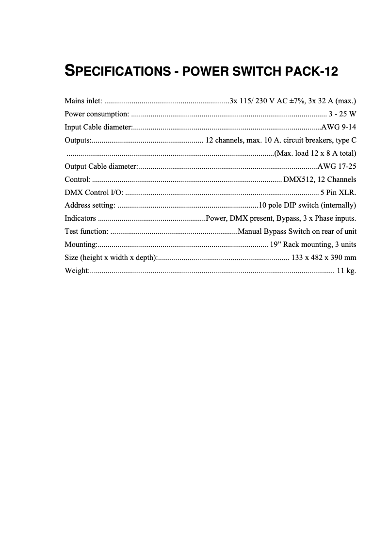 Page 1 de la notice Fiche technique Martin Power Switch Pack-12
