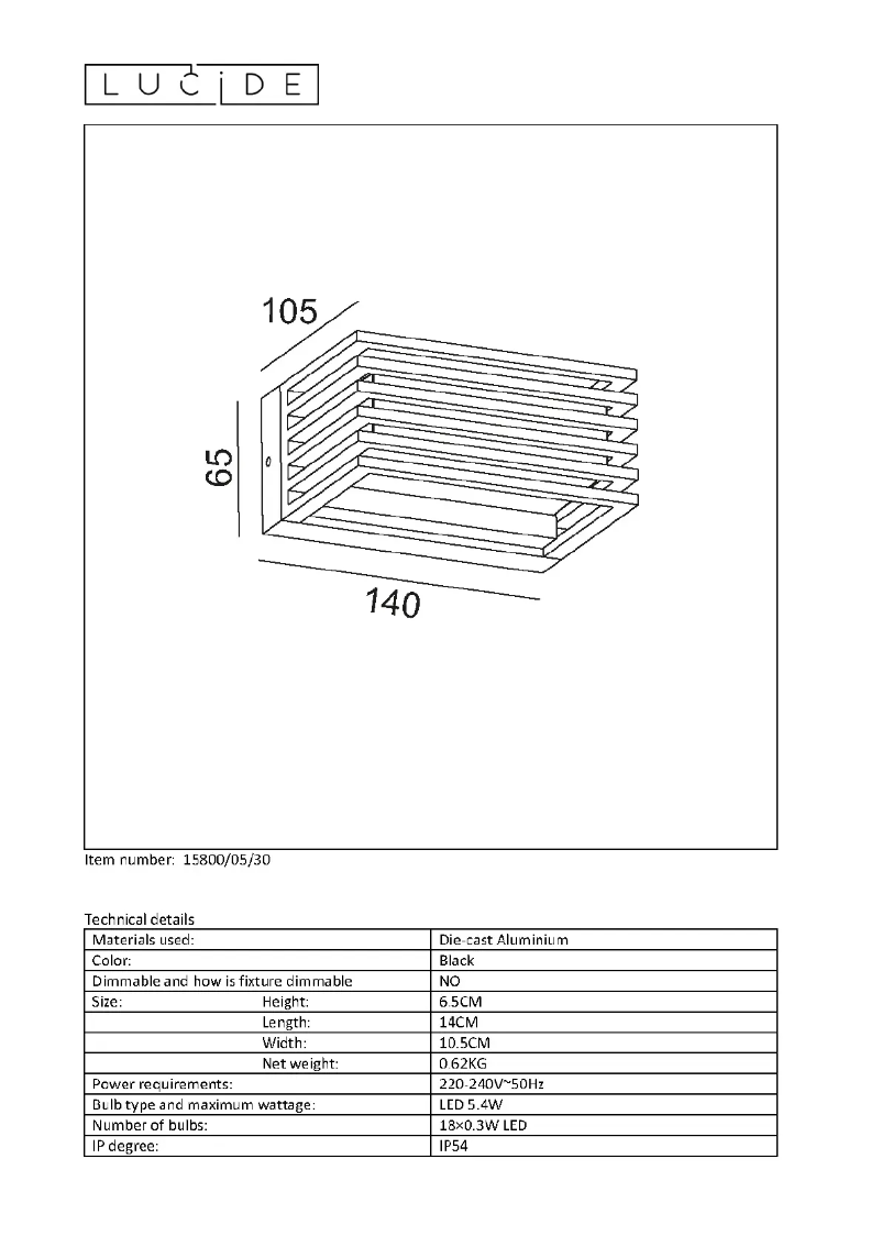 Page 1 de la notice Manuel utilisateur Lucide Malta 15800/05/30