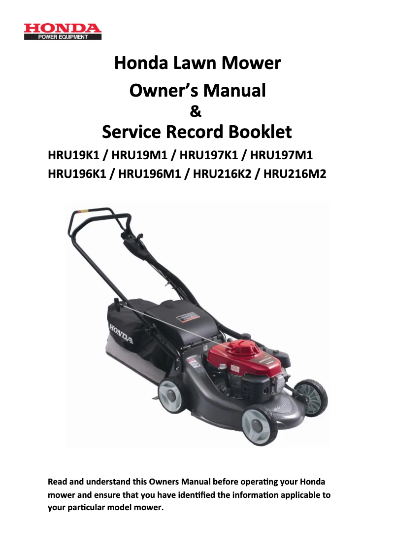 Page 1 de la notice Manuel utilisateur Honda HRU216M2