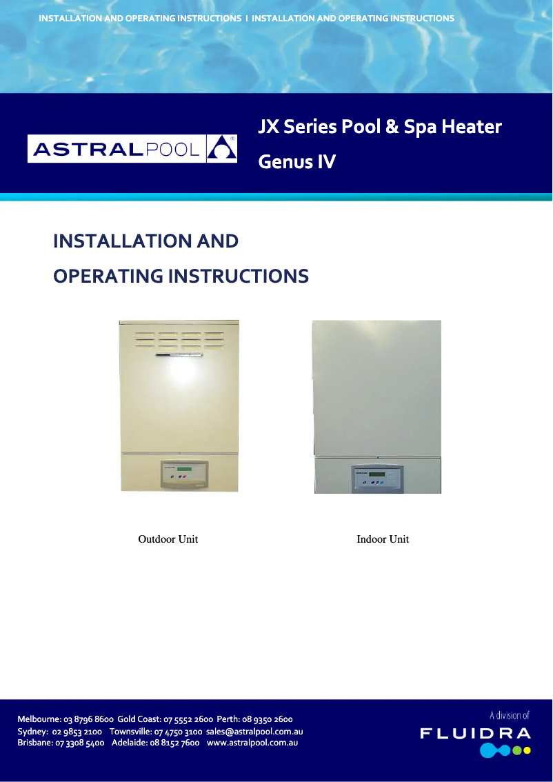 Page 1 de la notice Manuel utilisateur AstralPool JX 130