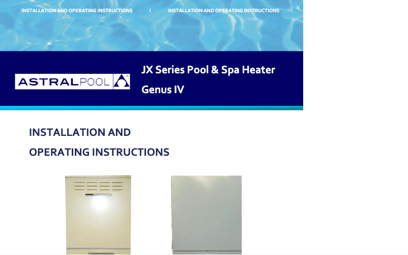 Page n°1 - Manuel utilisateur AstralPool JX 130