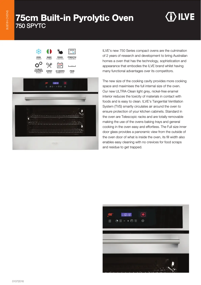 Página 1 del manual Ficha técnica Ilve 750SPYTCI