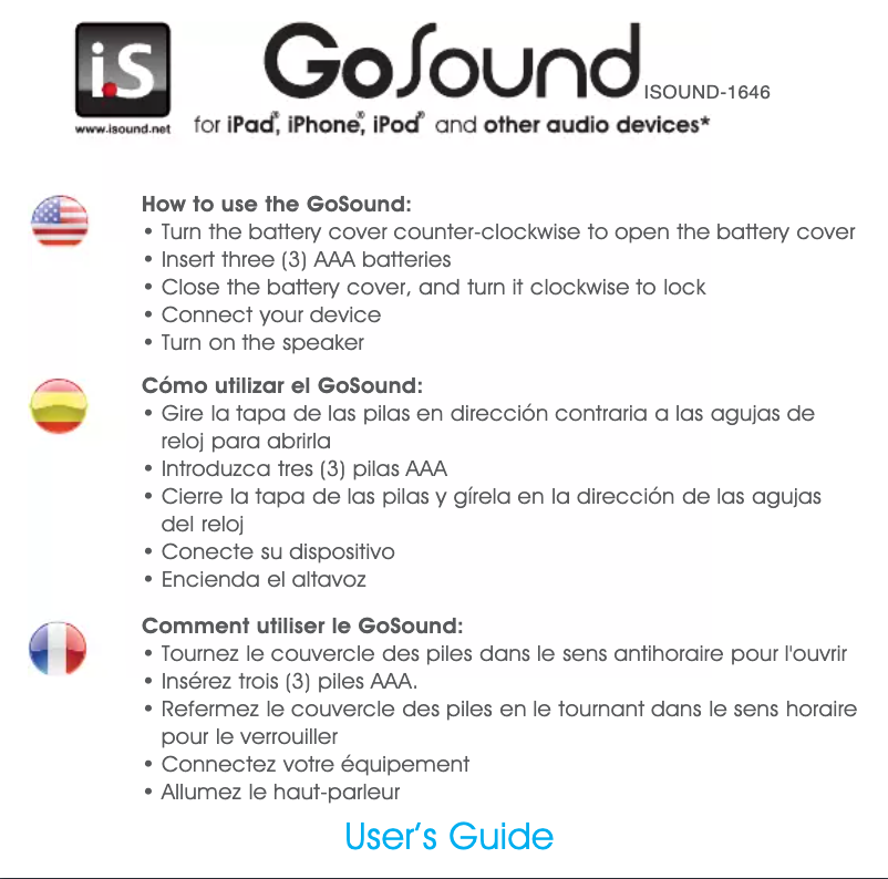 Image de la première page du manuel de l'appareil GoSound ISOUND-1646