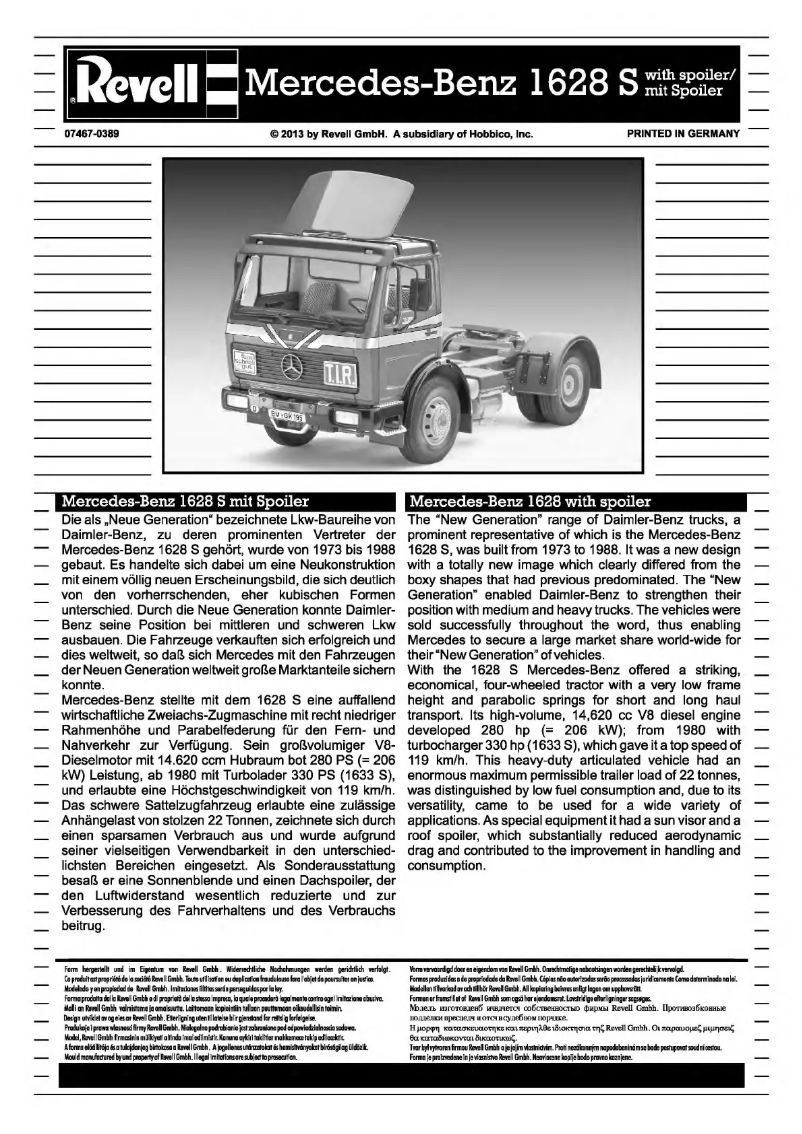 Page 1 de la notice Manuel utilisateur Revell Mercedes-Benz 1628S