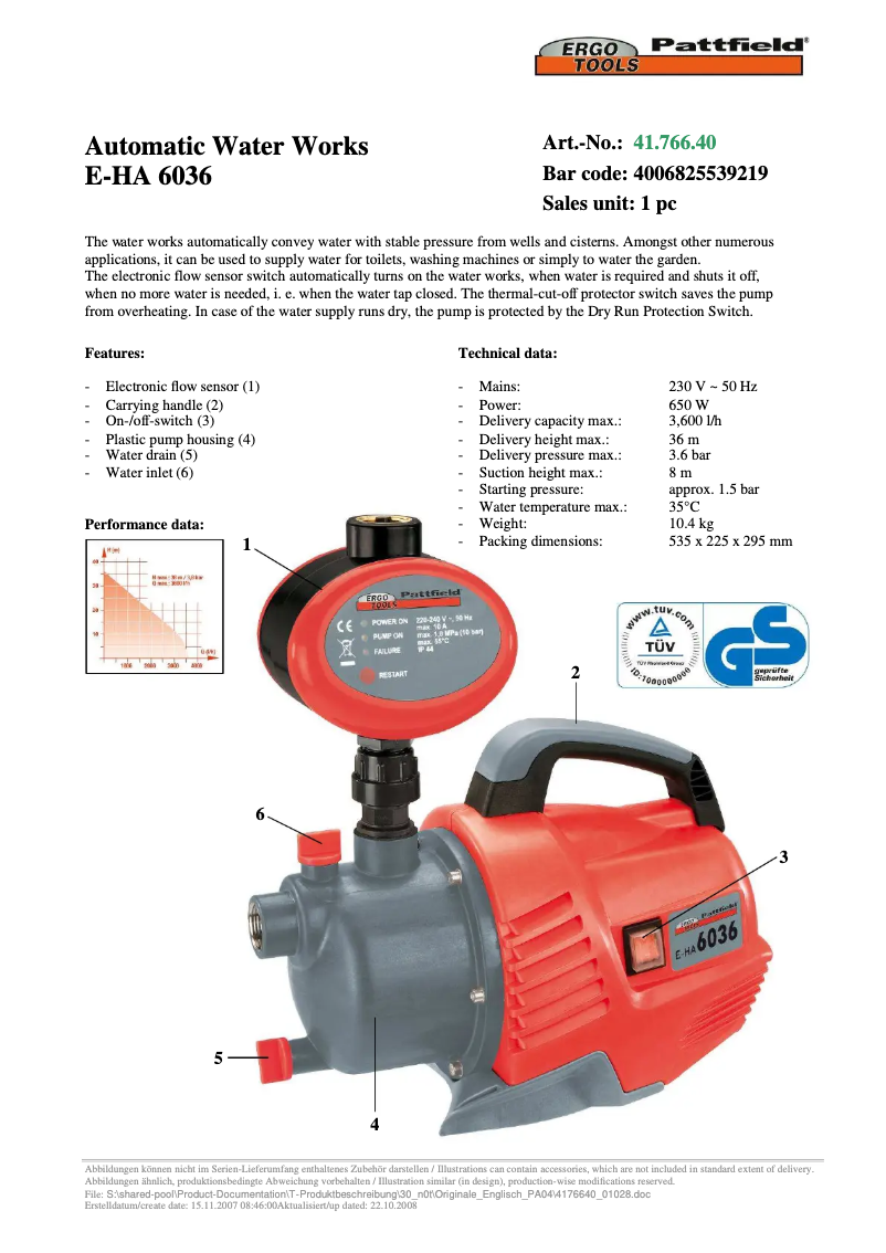 Page n°1 - Manuel utilisateur Ergotools Pattfield E-HA 6036