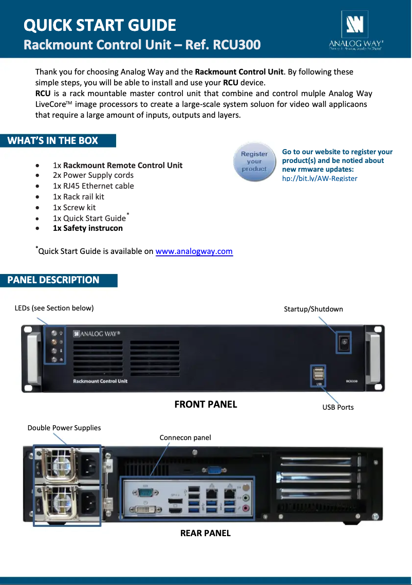 Page n°1 - Manuel utilisateur Analog Way RCU300