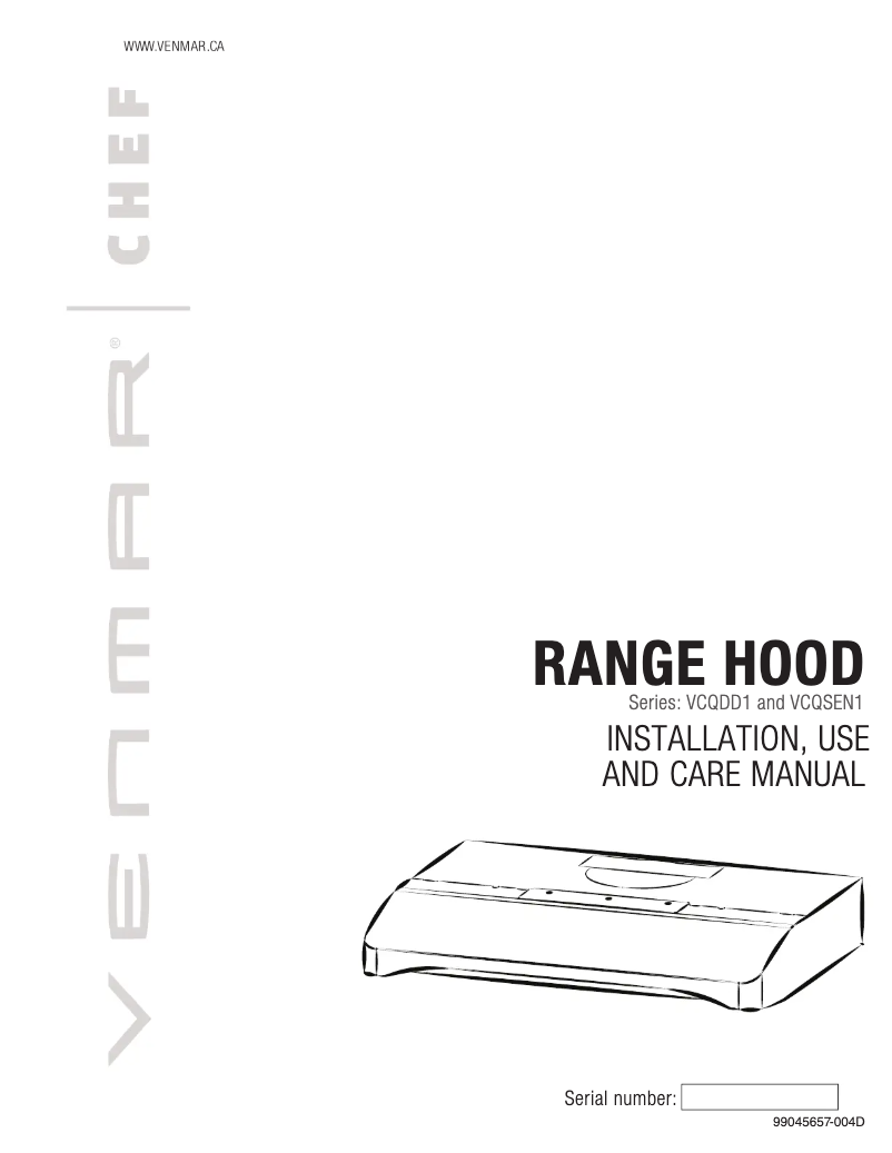 Page 1 de la notice Guide d'installation Venmar Chef VCQDD130BLS